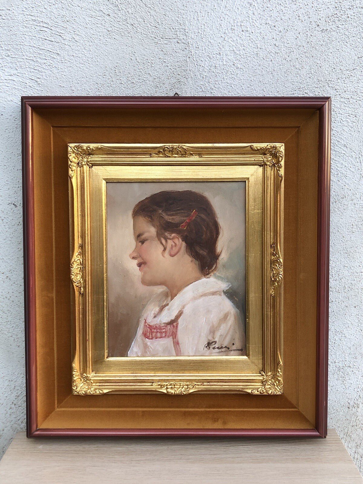 Quadro vintage -Profilo Fanciulla- dipinto a olio su tavoletta