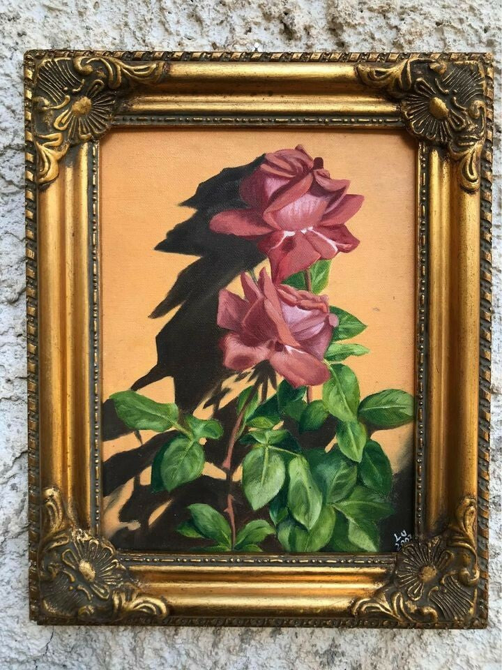 Quadro vintage dipinto a olio su cartoncino telato