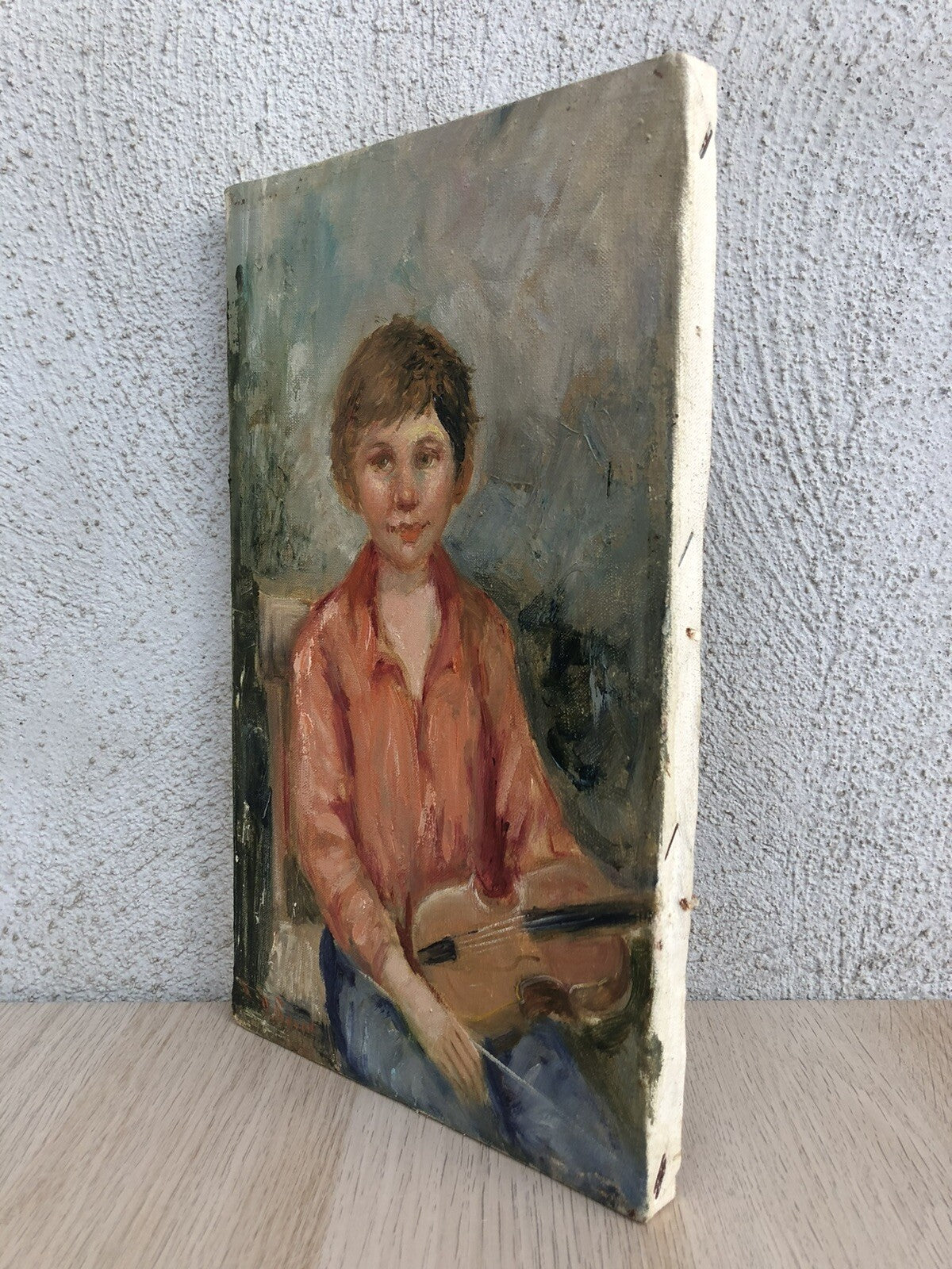 Quadro vintage -Ragazzo Con Violino- dipinto a olio su tela