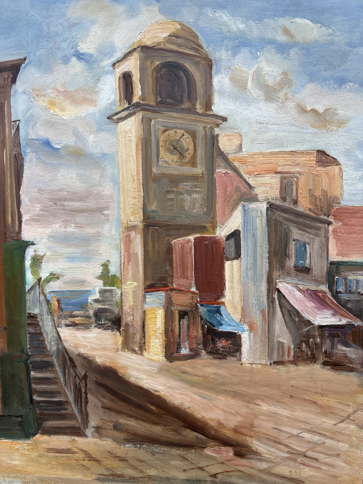 Quadro -Strada Con Campanile- dipinto a olio