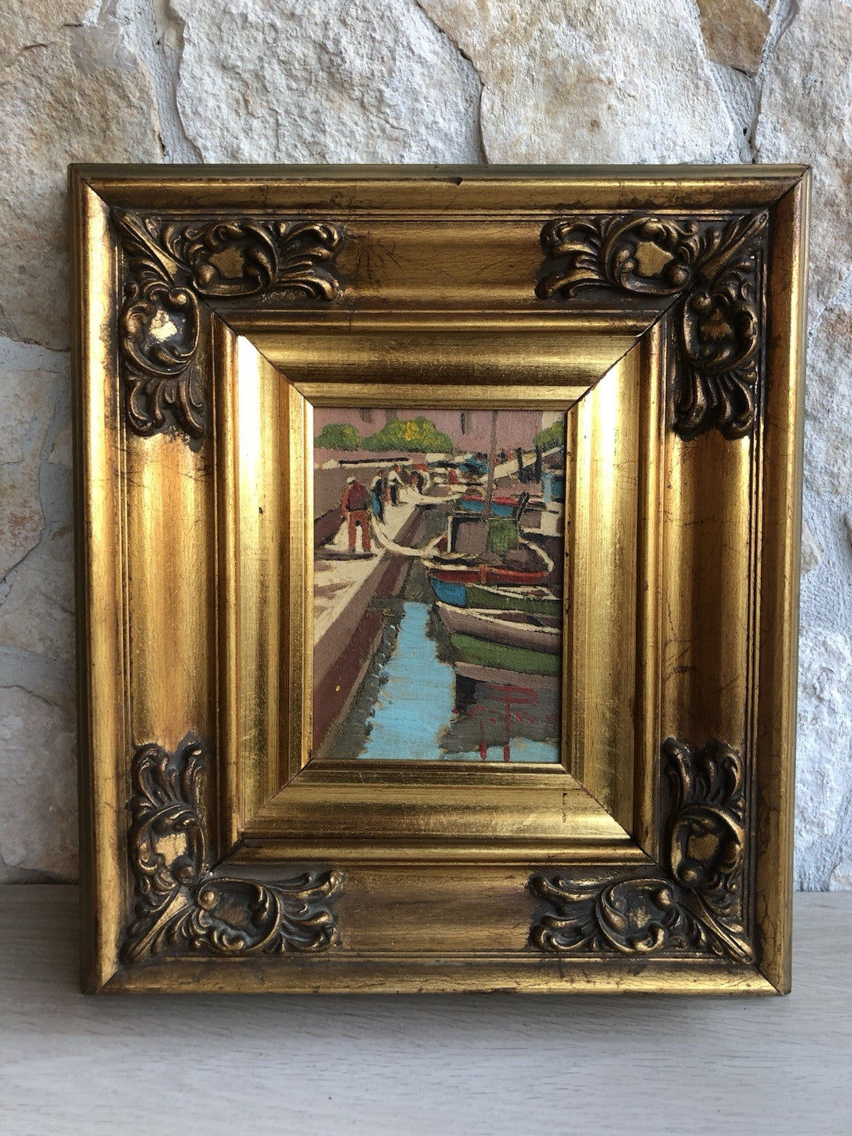 Quadro -Pescatori Al Porto- dipinto a olio