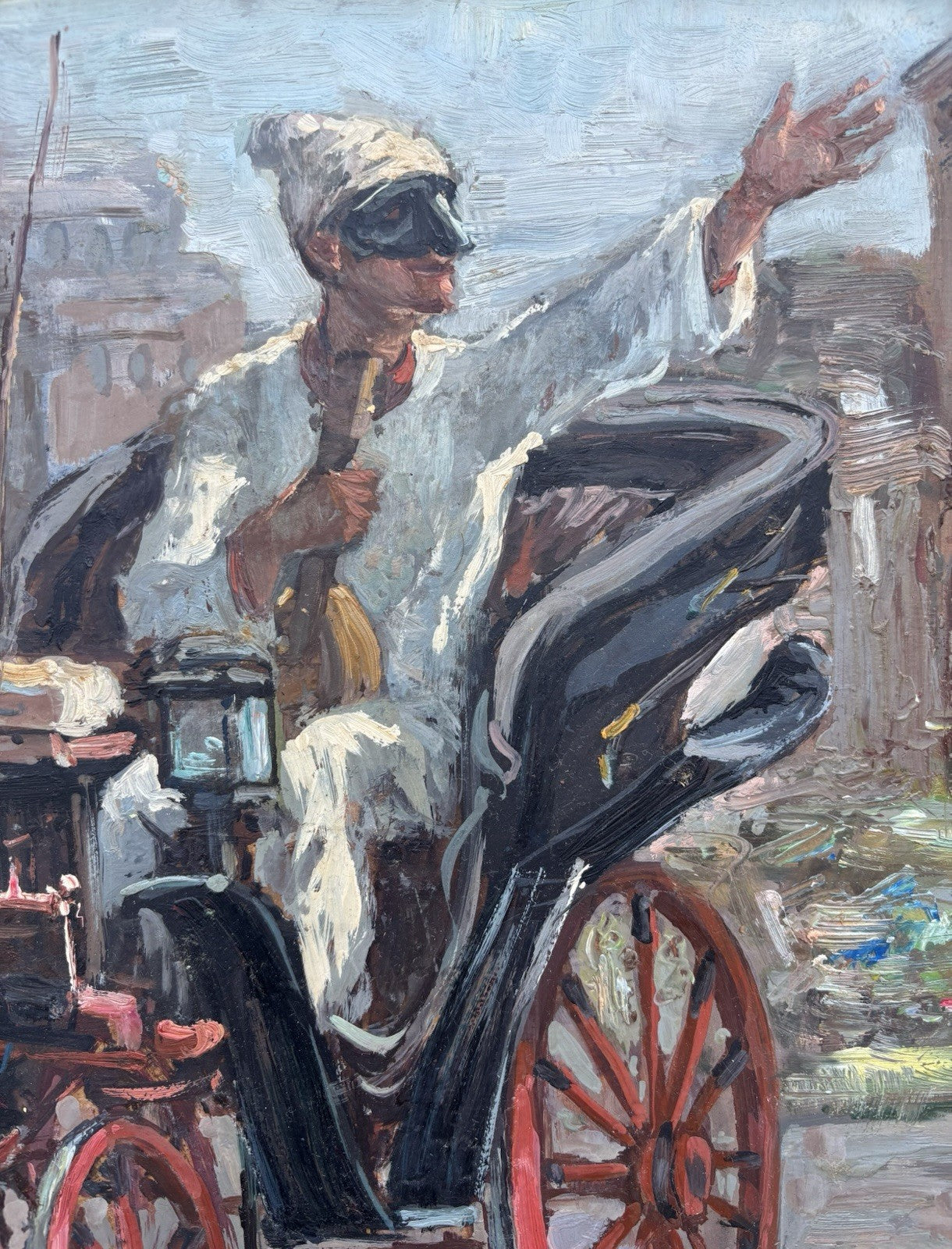 Quadro -Pulcinella In Carrozza- dipinto a olio