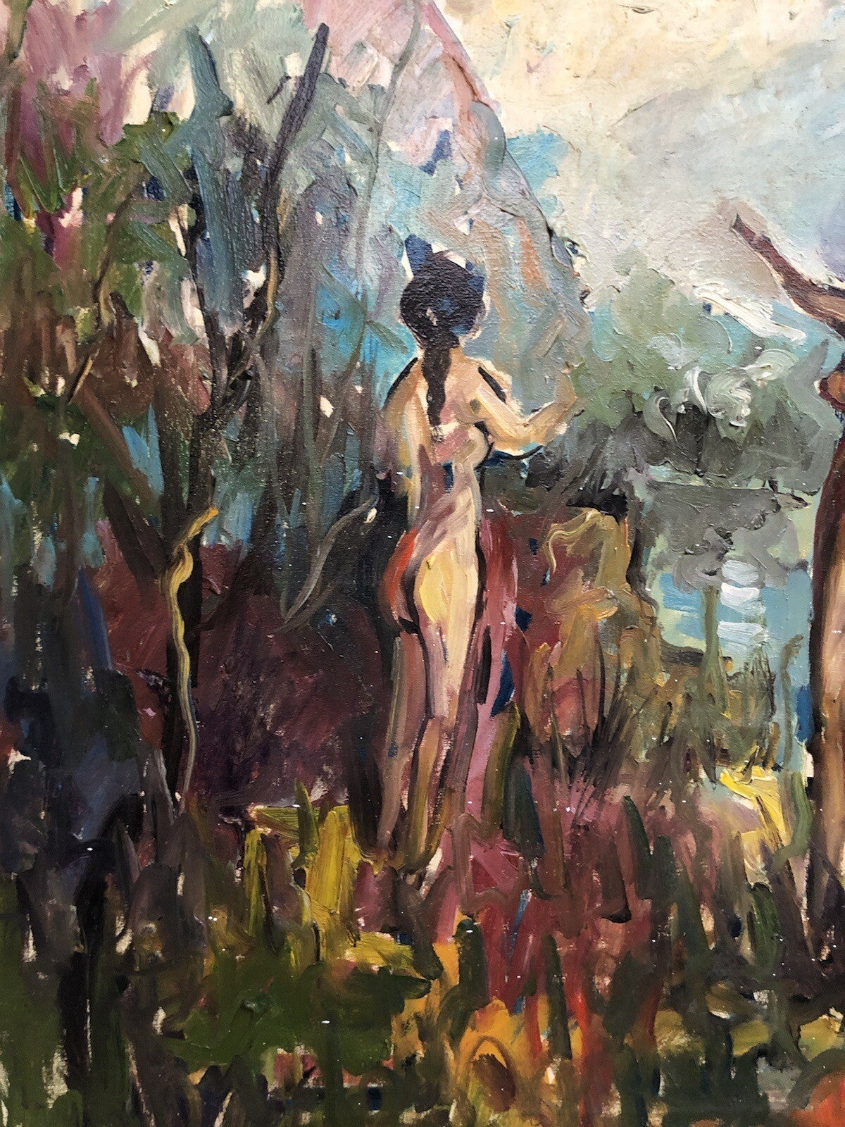 Quadro vintage -Bagnanti- dipinto a olio su tela