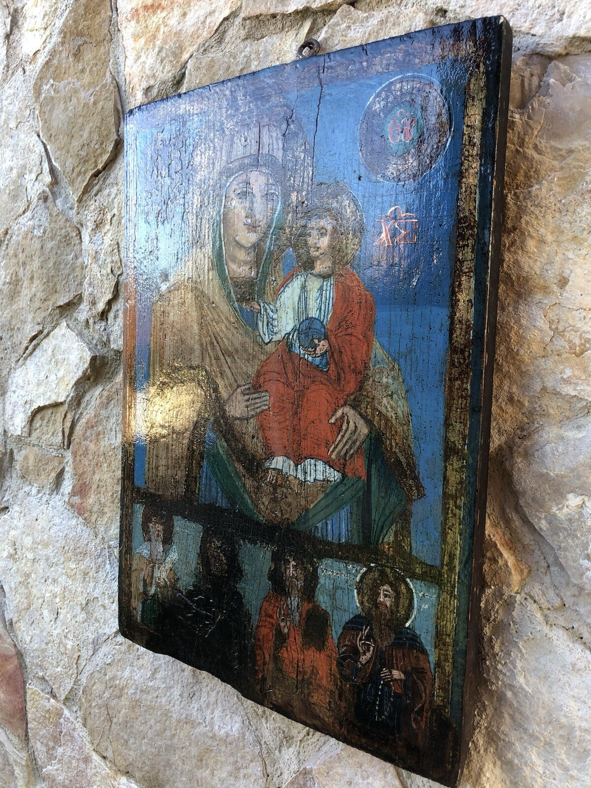 Icona Religiosa Antica Dipinta Su Legno