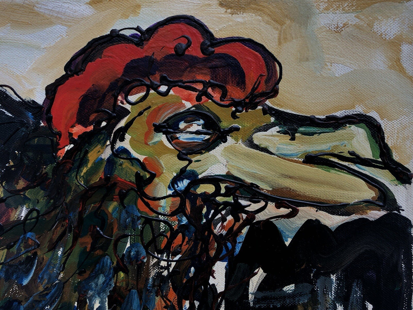 Quadro vintage -Gallo- dipinto a olio su tela