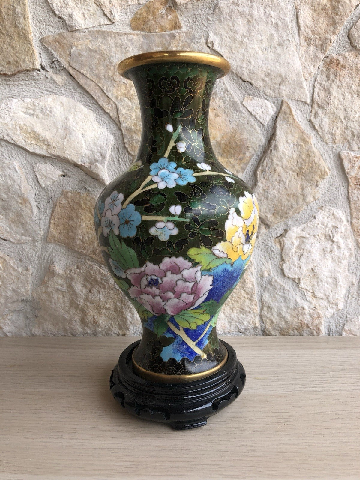 Vaso Vintage In Ottone E Cloisonne Cinese