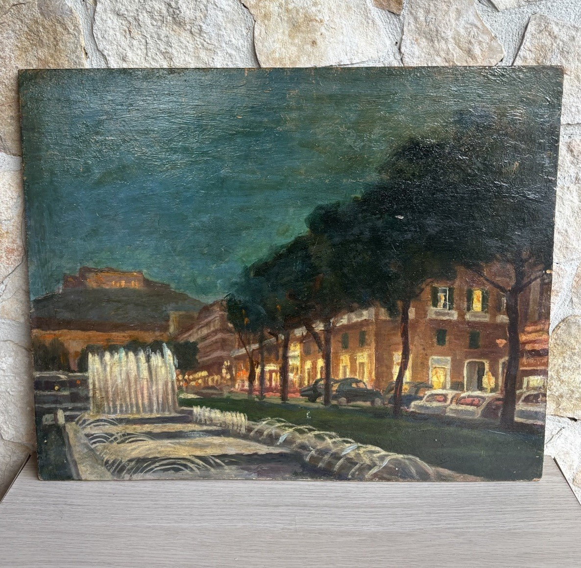 Quadro -Piazza Municipio- dipinto a olio su tavoletta