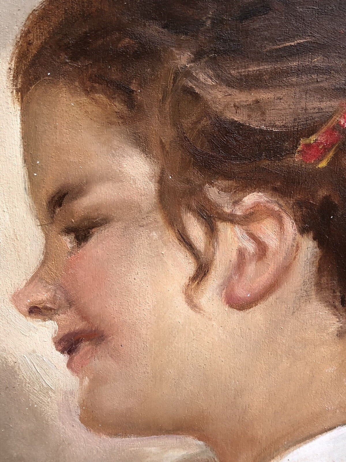 Quadro vintage -Profilo Fanciulla- dipinto a olio su tavoletta