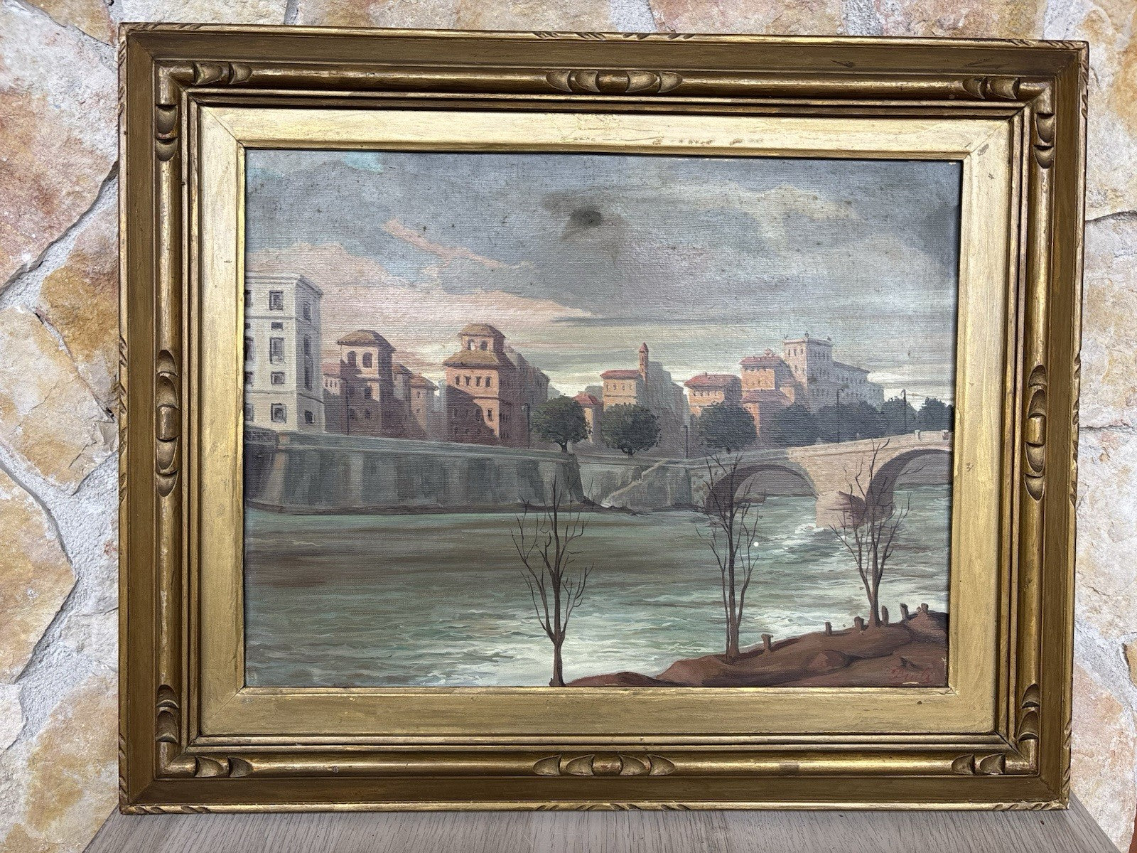 Quadro -Paesaggio Di Città- dipinto a olio su tela