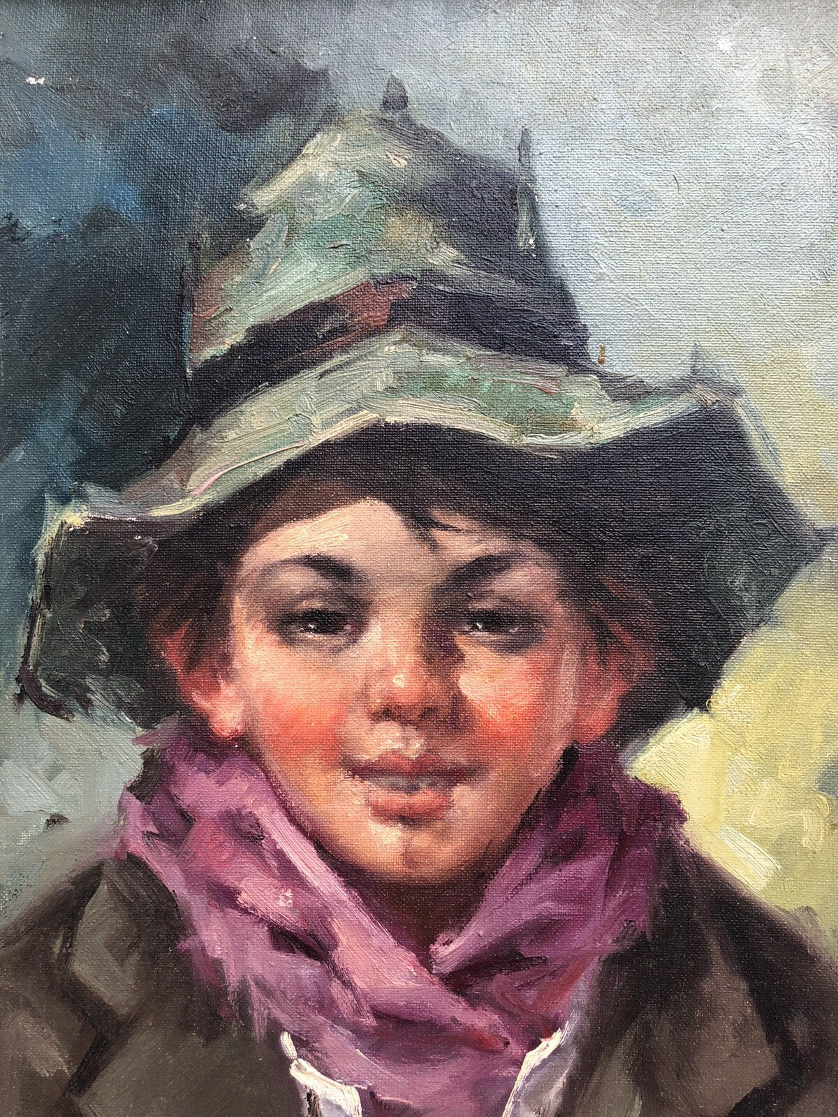 Quadro vintage -Fanciullo Con Cappello- dipinto a olio su tela