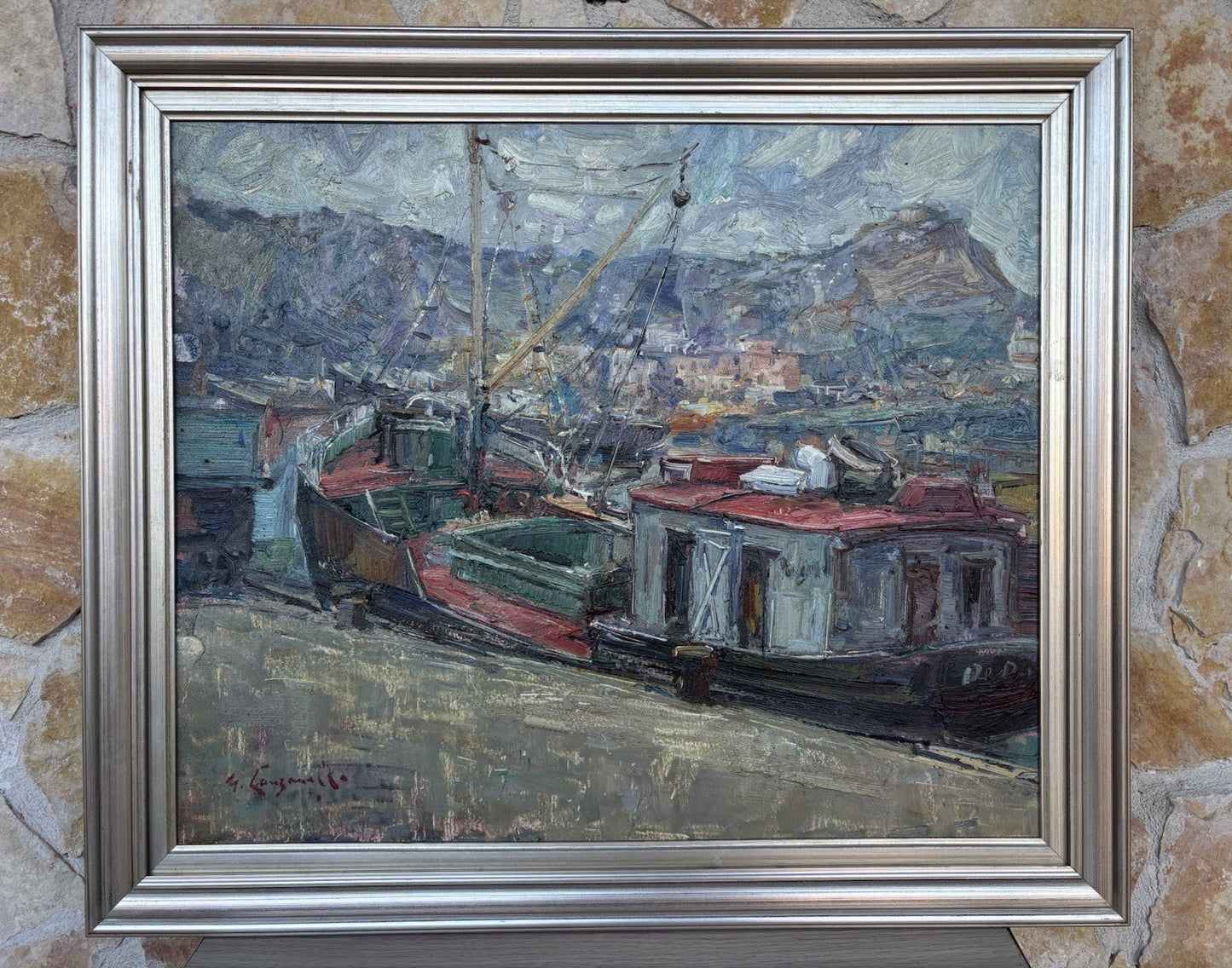 Quadro -Barche Al Porto- Nicola Canzanella dipinto a olio