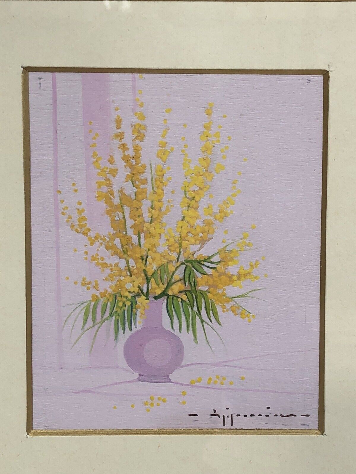 Quadro vintage -Fiori Mimose-dipinto a olio