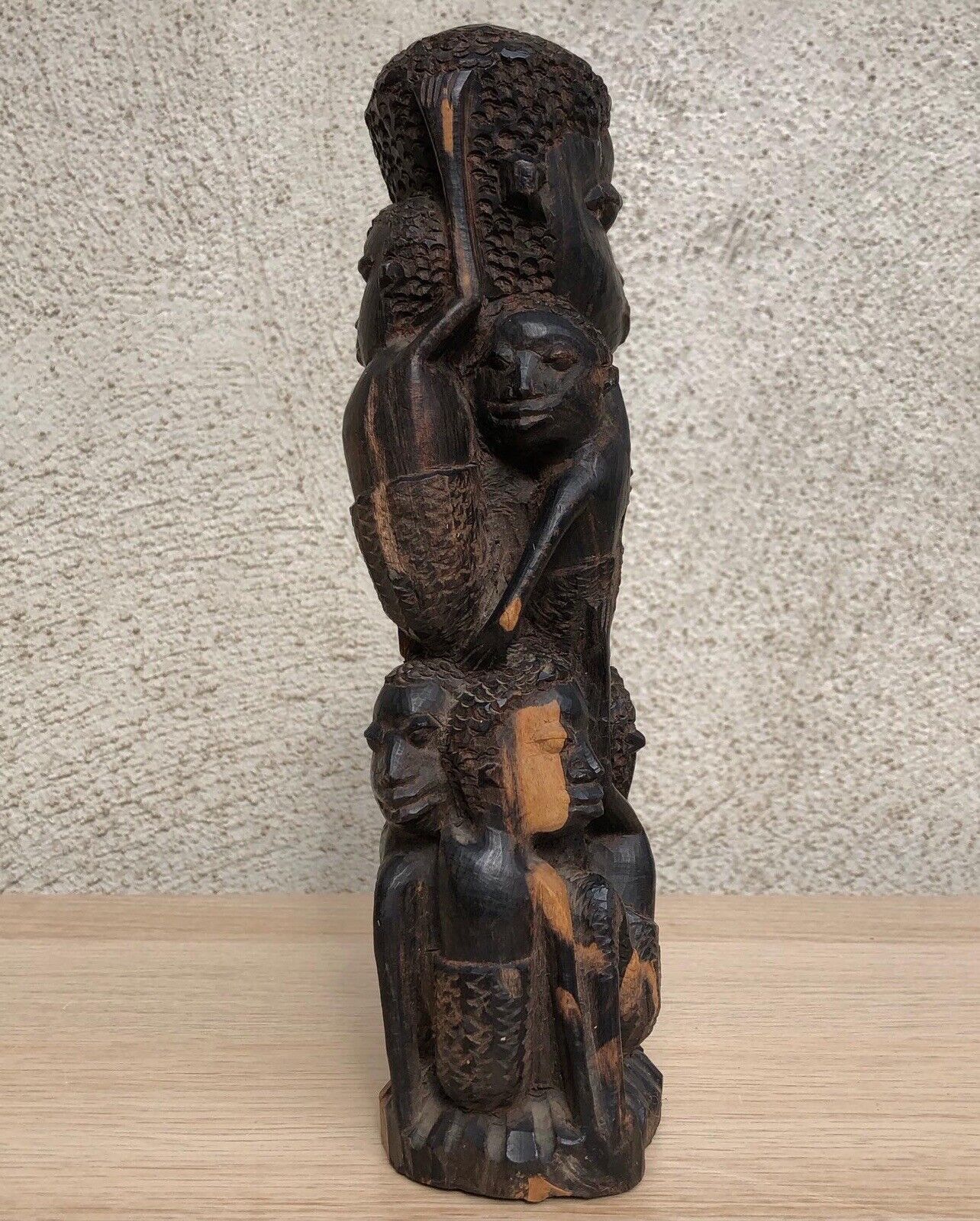 Scultura Vintage Africana Intagliata In Legno
