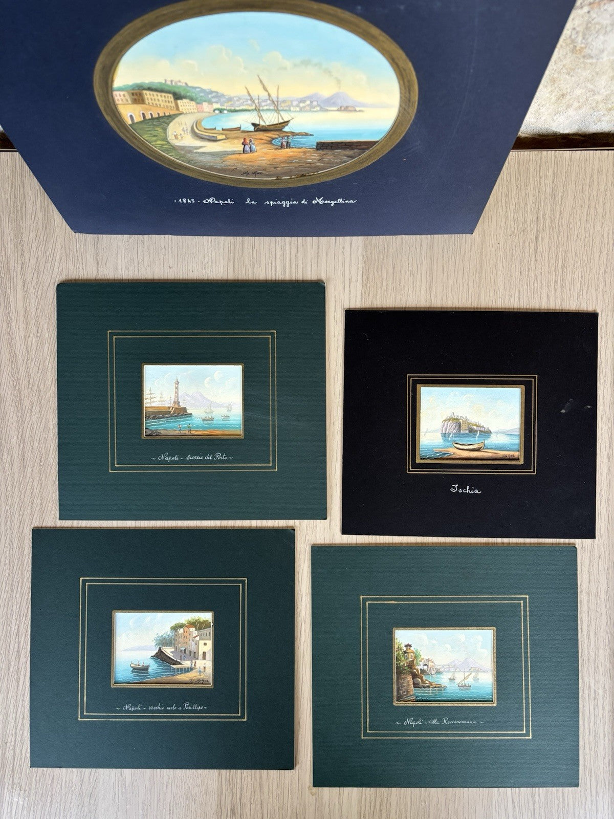 Gouache Vintage Dipinti Su Carta -Vedute Di Napoli-