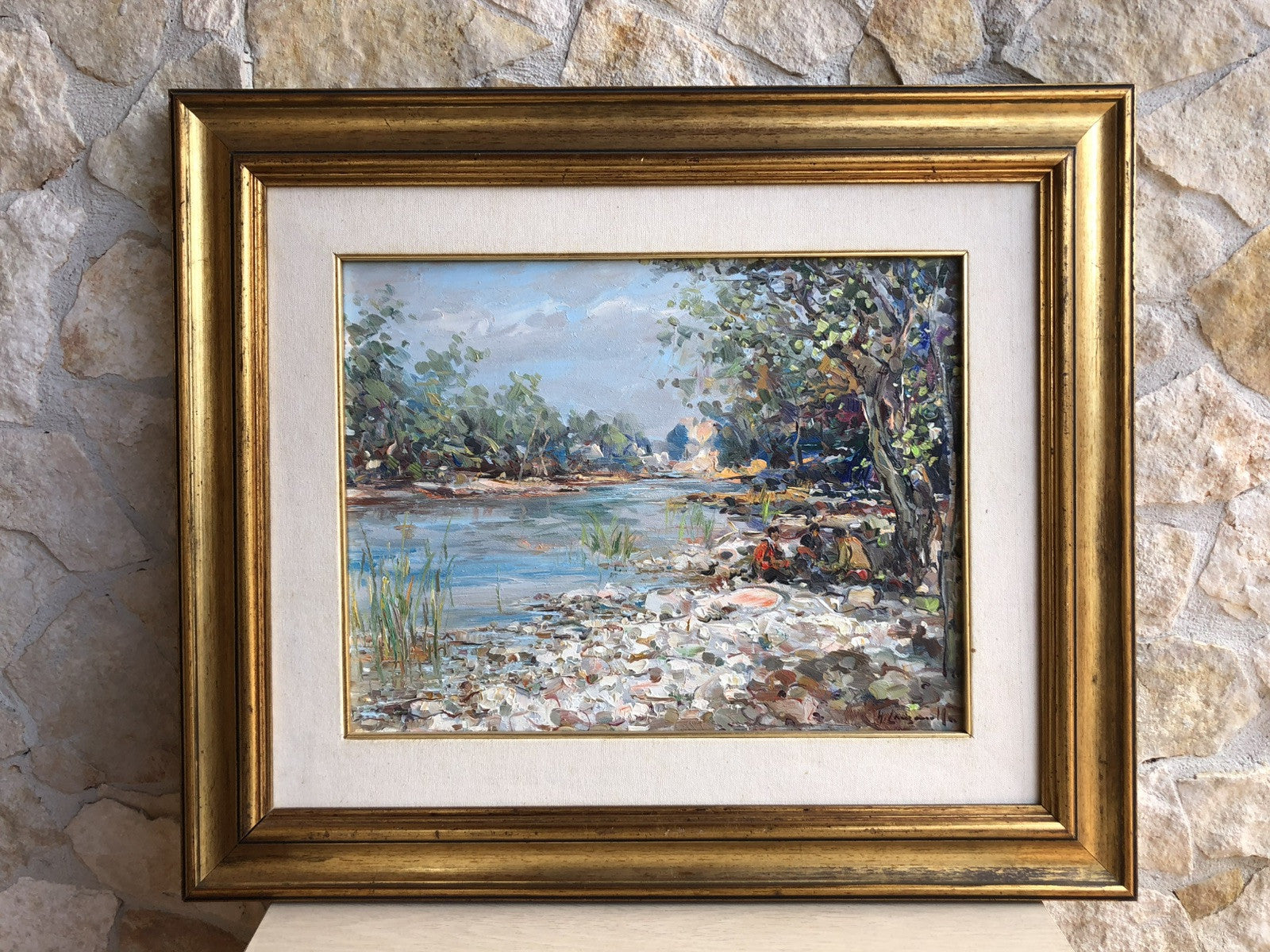 Quadro -Paesaggio Con Ruscello- dipinto a olio su tela