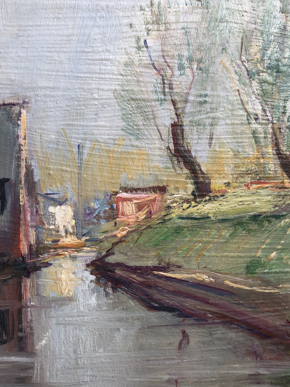 Quadro vintage -Paesaggio Con Fiume- dipinto a olio