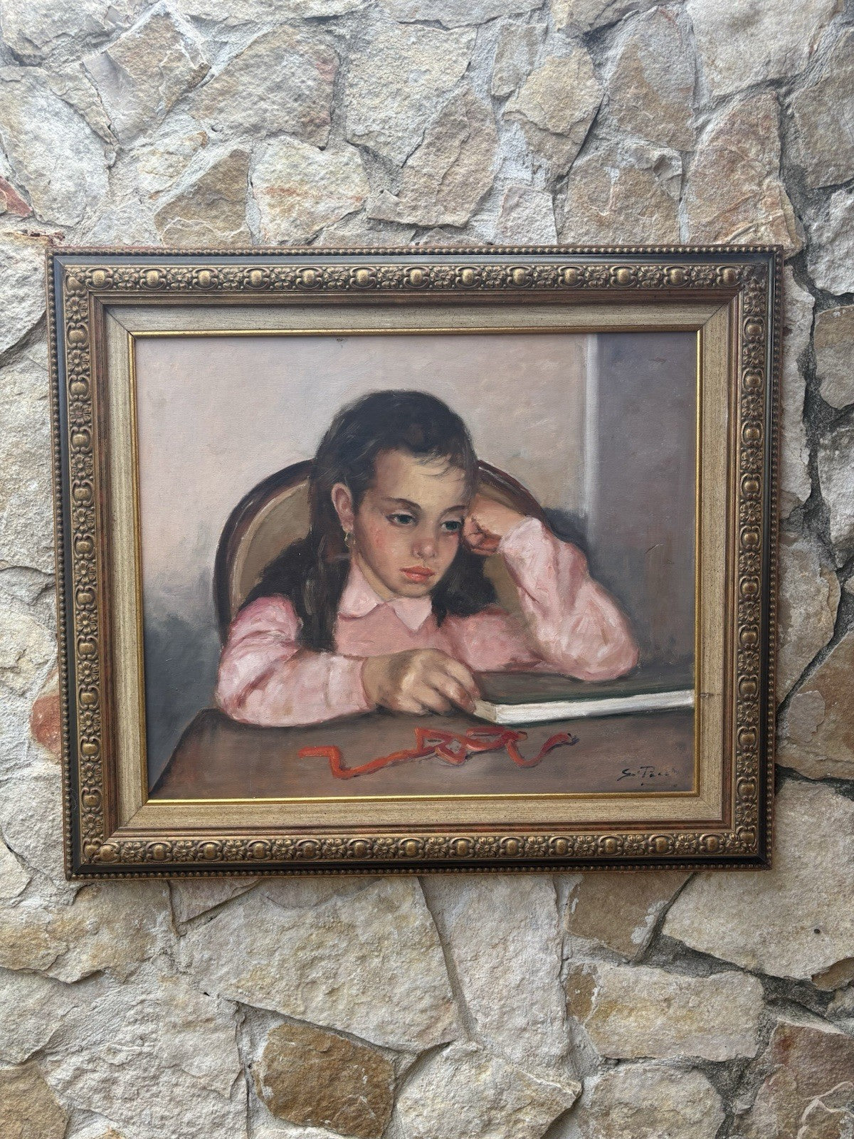 Quadro -Fanciulla Pensierosa- Giovanni Pane dipinto a olio su tavoletta