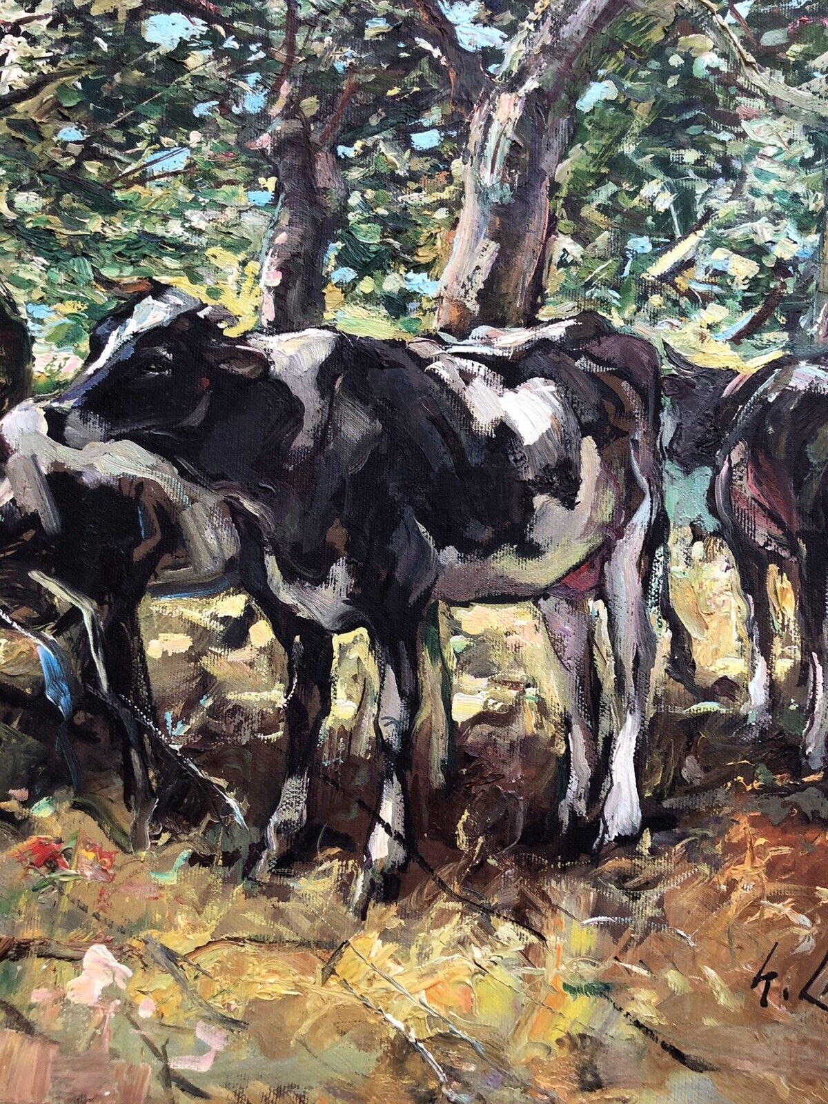 Quadro vintage -Mucche- dipinto a olio su tela