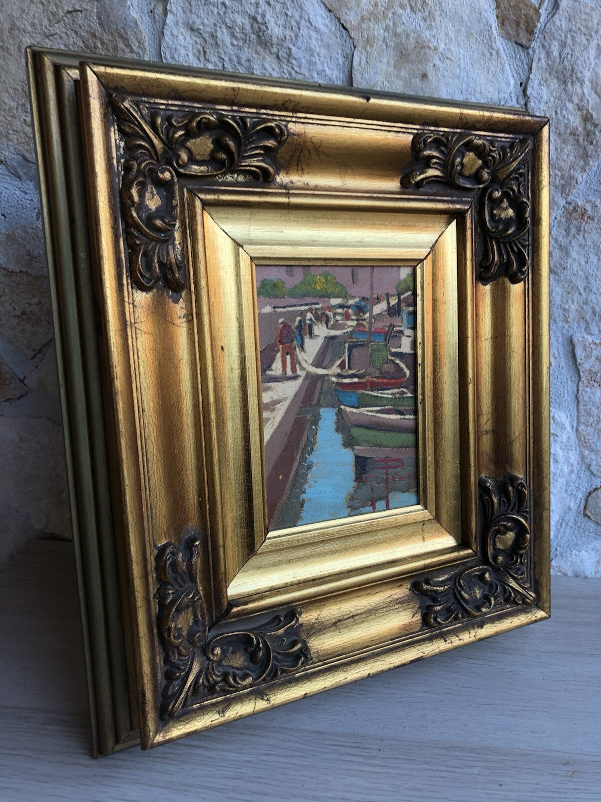 Quadro -Pescatori Al Porto- dipinto a olio