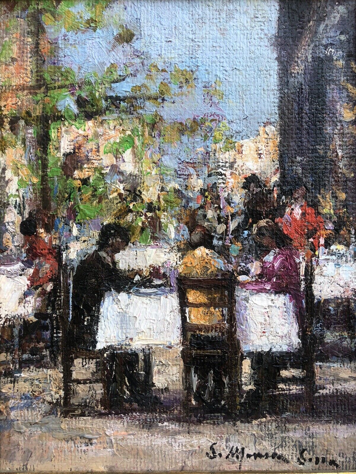 Quadro vintage -Figure Al Tavolo- dipinto a olio su tela