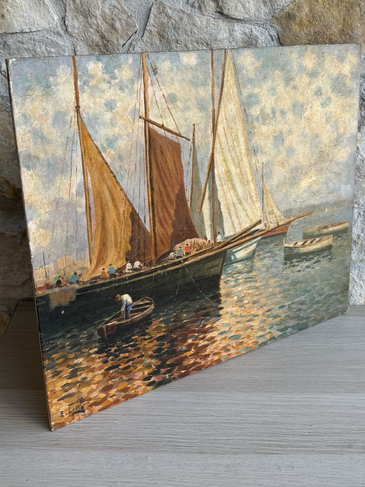 Quadro -Marina Con Barche- Ernesto Loreto dipinto a olio