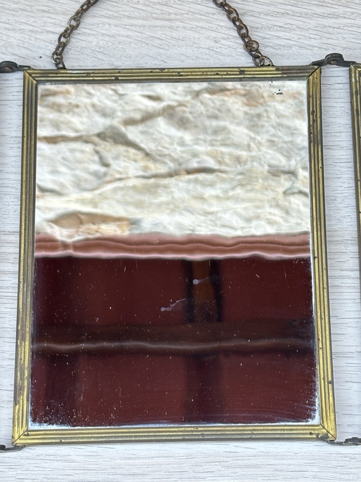 Specchio Trittico Da Barbiere Vintage In Metallo Ottone