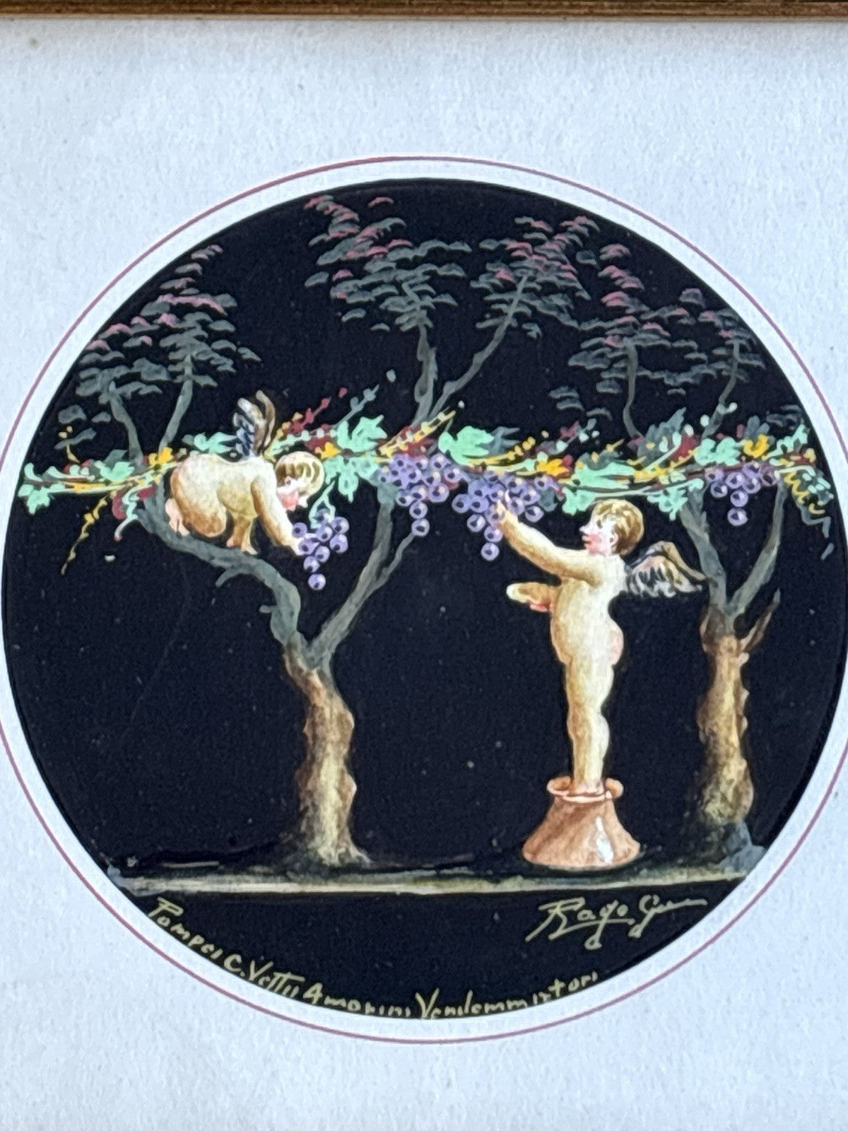 Coppia Di Quadri Vintage -Amorini- Gouache Dipinti A Mano