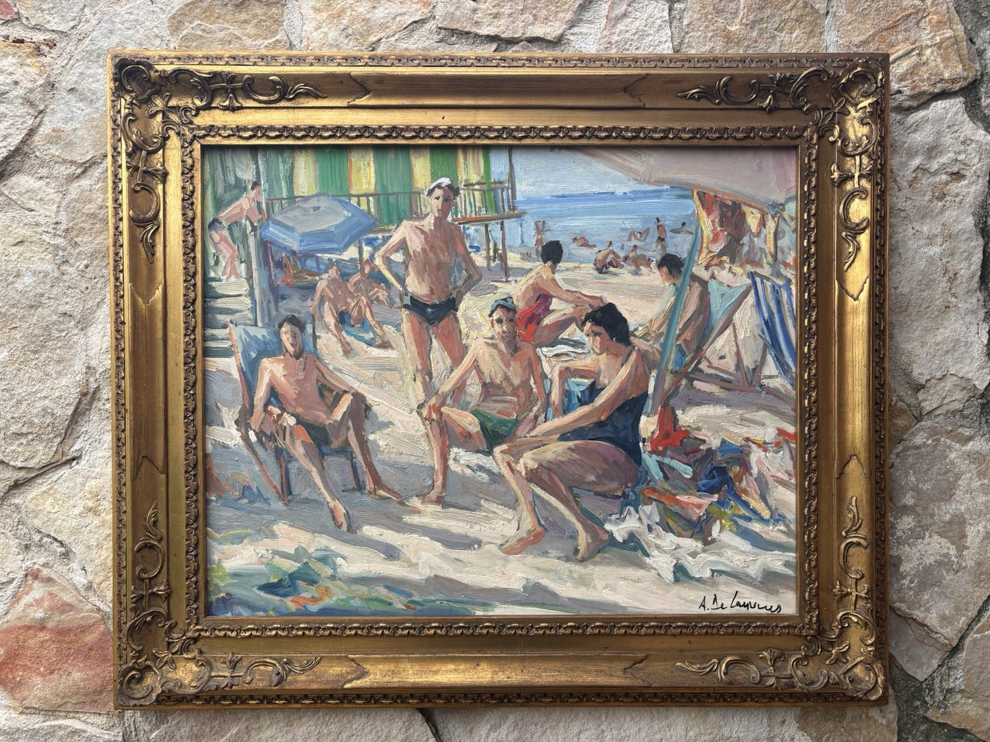 Quadro -Bagnanti- Armando De Lauzieres dipinto a olio
