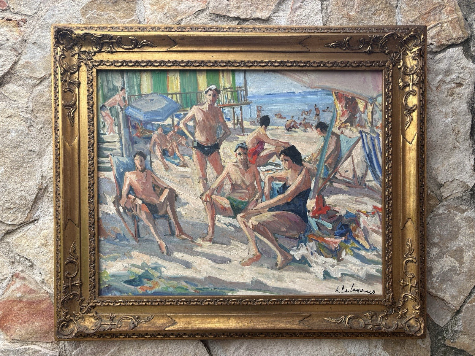 Quadro -Bagnanti- Armando De Lauzieres dipinto a olio