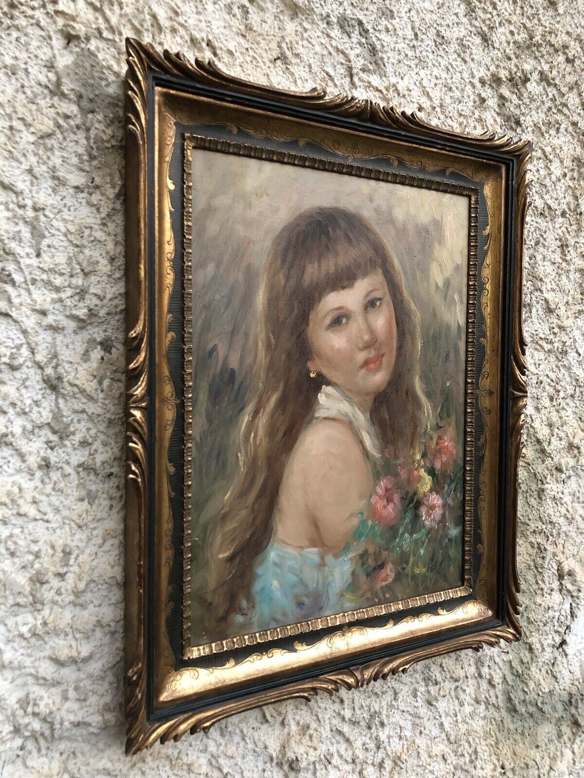 Quadro vintage -Fanciulla- dipinto a olio su tavoletta