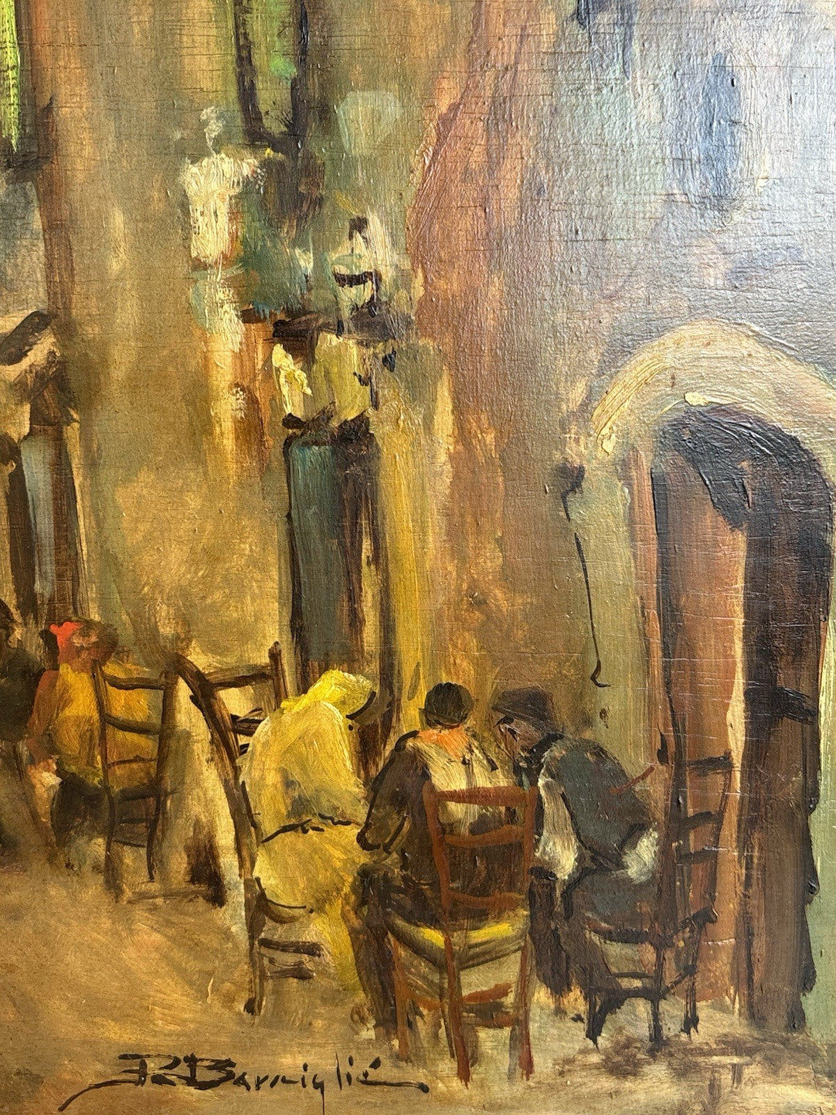 Quadro -Vicolo Con Figure- Raffaele Barscigliè dipinto a olio su tavoletta