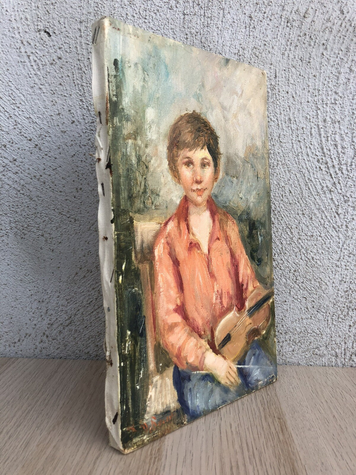 Quadro vintage -Ragazzo Con Violino- dipinto a olio su tela