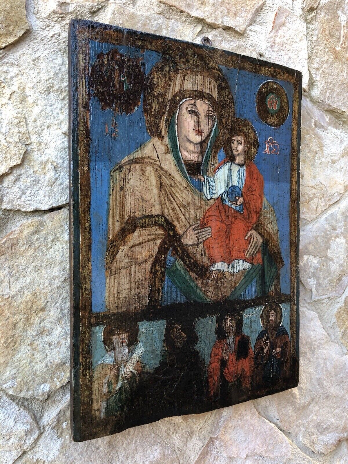 Icona Religiosa Antica Dipinta Su Legno