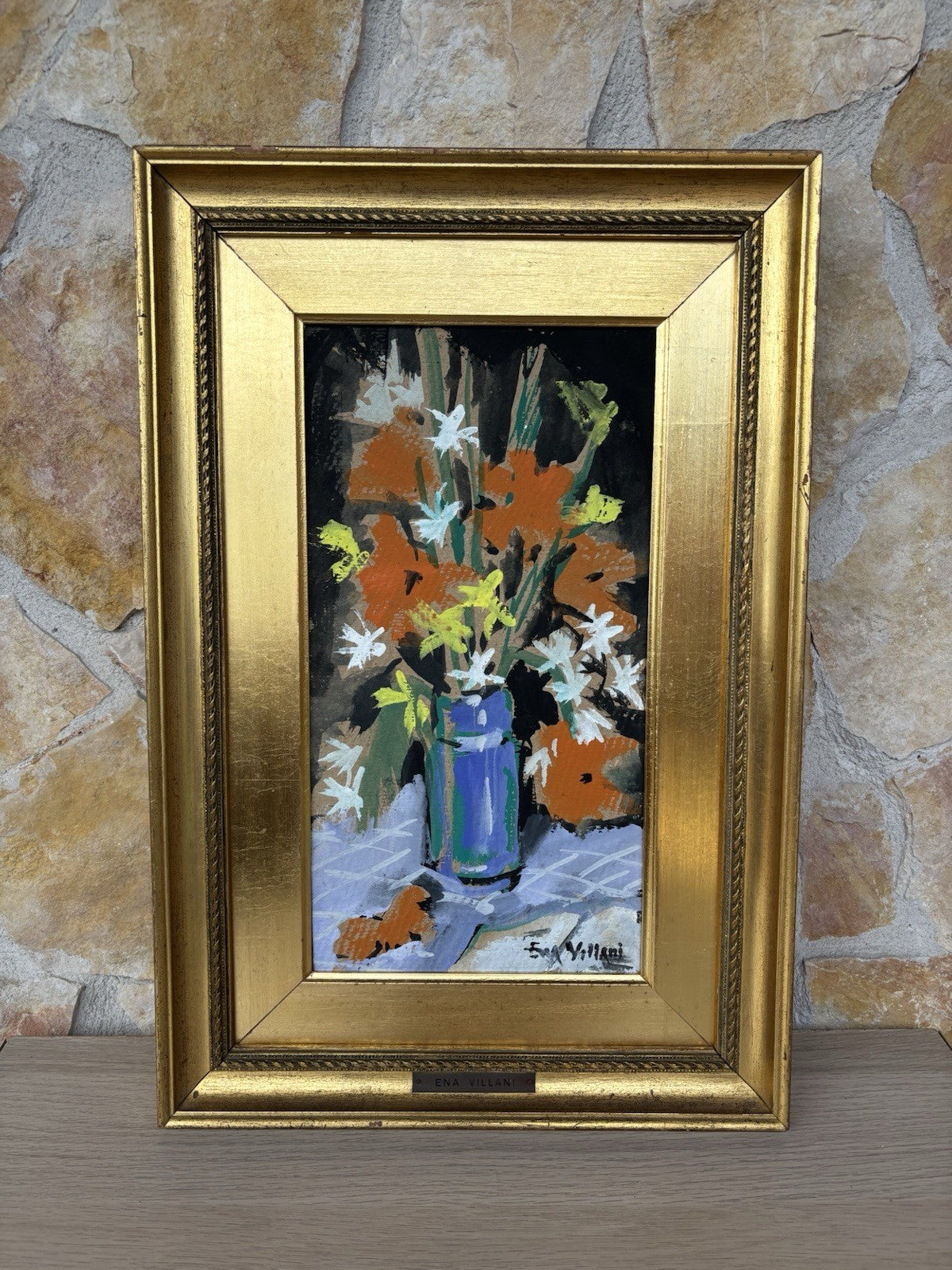 Quadro -Vaso Con Fiori- Ena Villani dipinto a tempera su cartoncino
