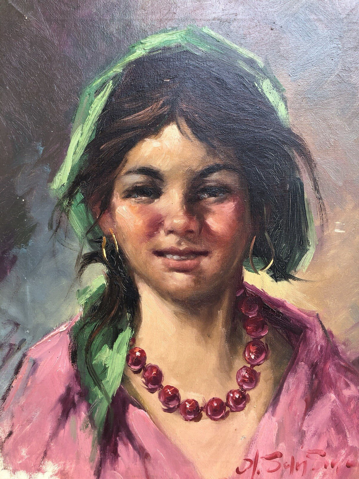 Quadro vintage -Fanciulla- dipinto a olio su tela