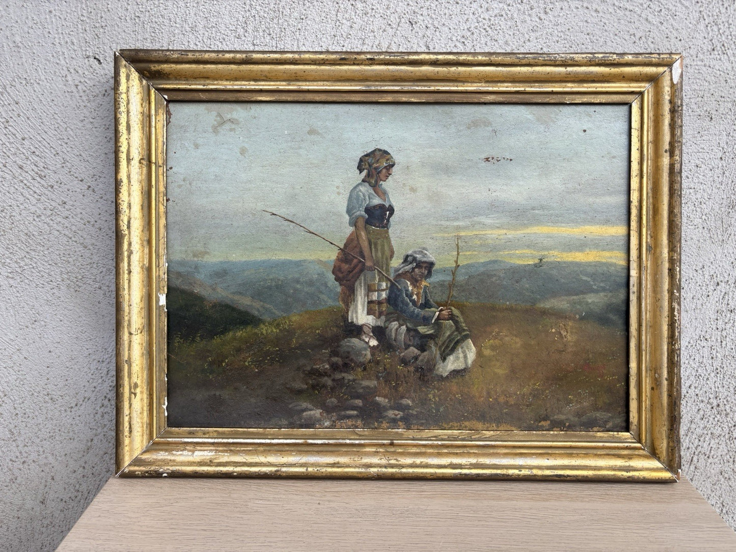 Quadro antico -Paesaggio Con Contadini- Stefano Bruzzi dipinto a olio