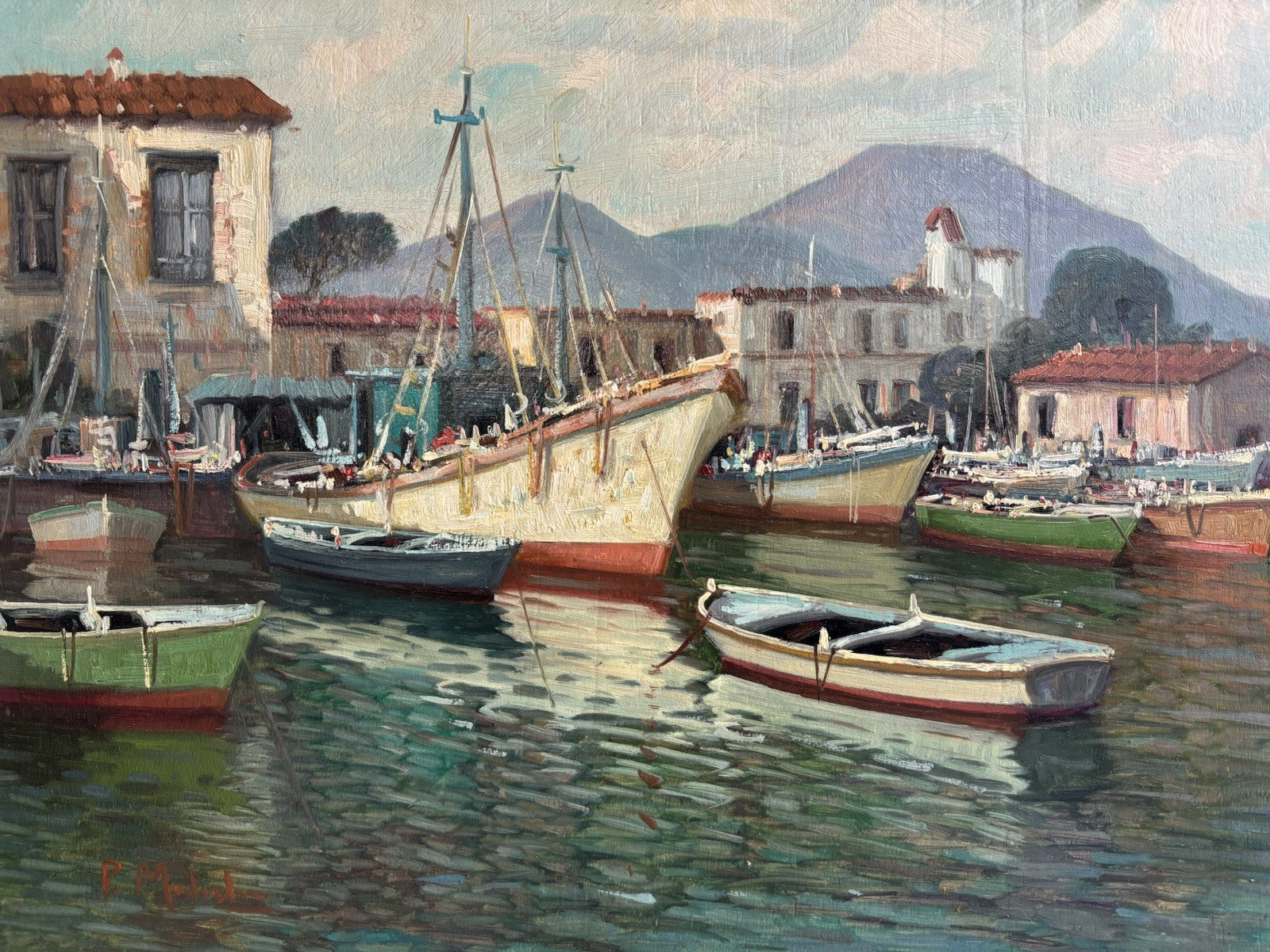 Quadro -Marina Con Barche- Paolo Malerba dipinto a olio