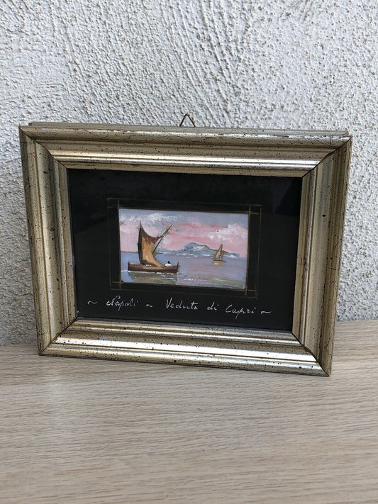 Quadro Vintage Dipinto Gouache, Napoli-Capri