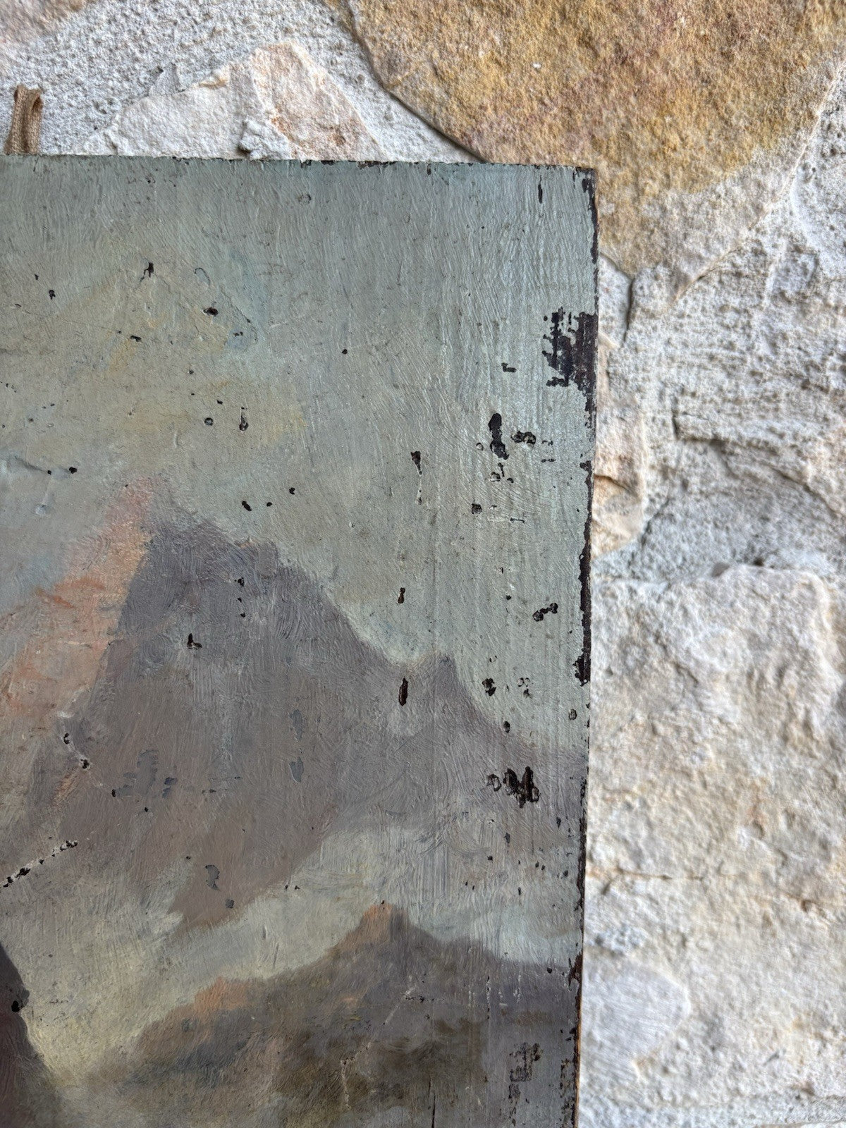Quadro antico -Paesaggio Alpino- dipinto a olio su tavola