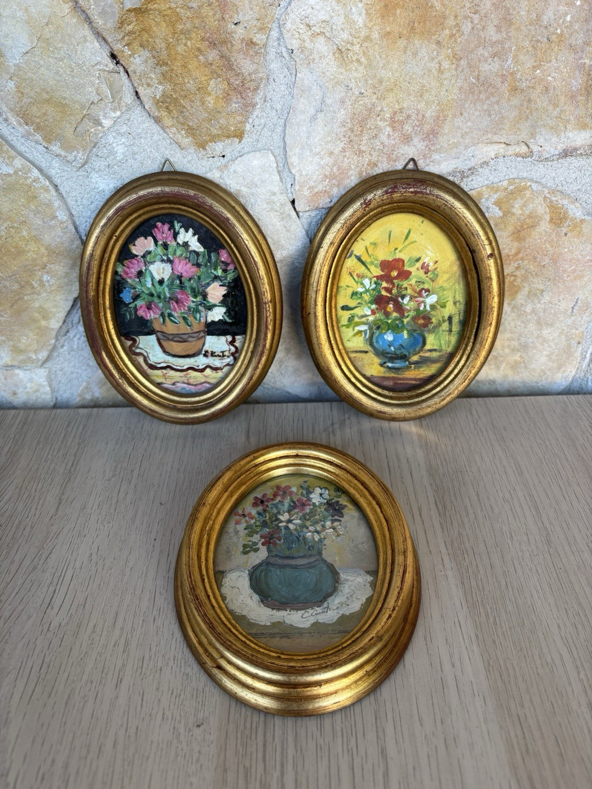 Tris Di Quadri Vintage Dipinti A Olio