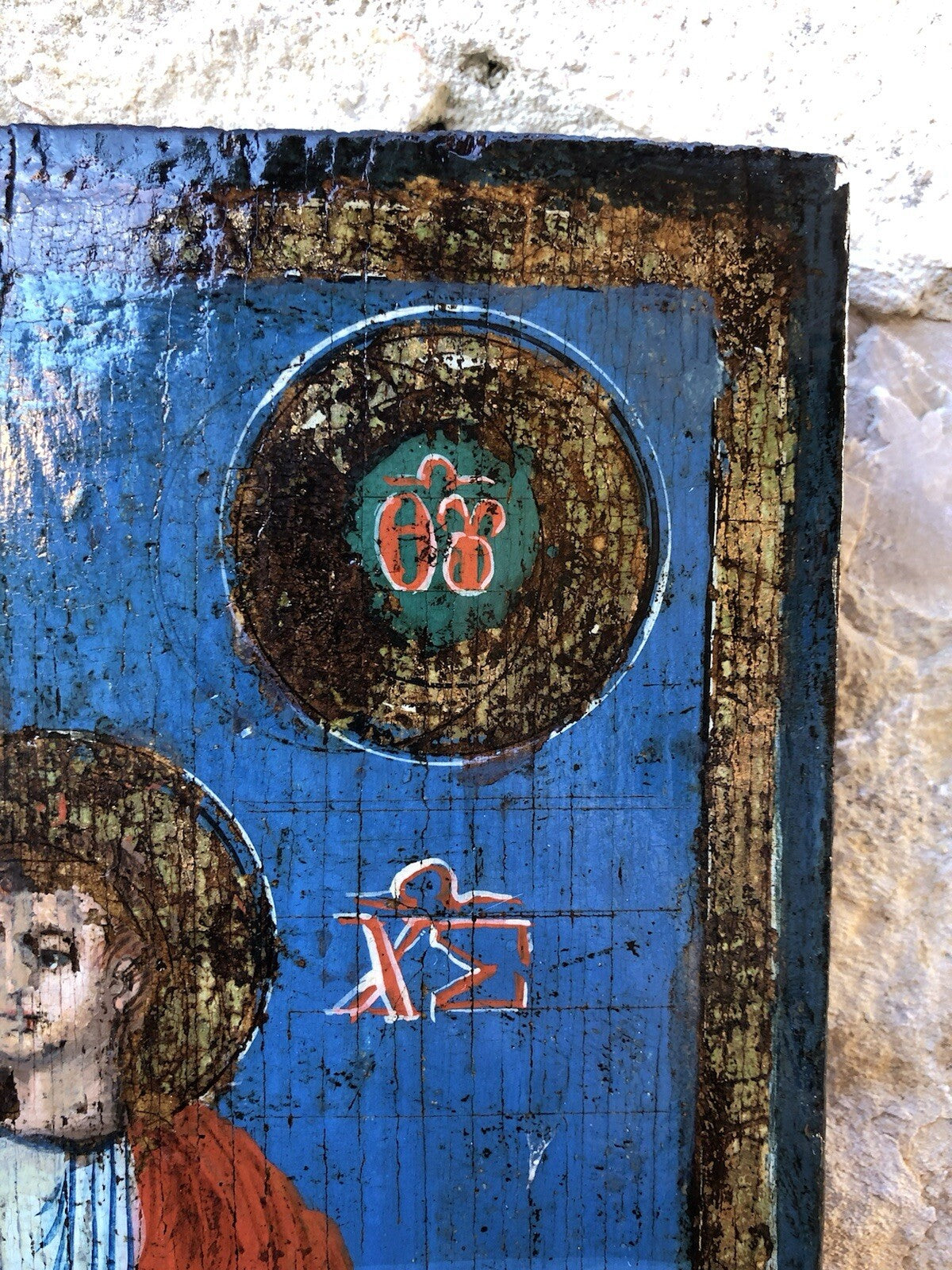 Icona Religiosa Antica Dipinta Su Legno