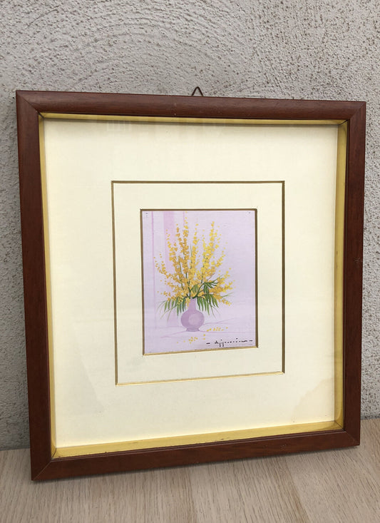 Quadro vintage -Fiori Mimose-dipinto a olio