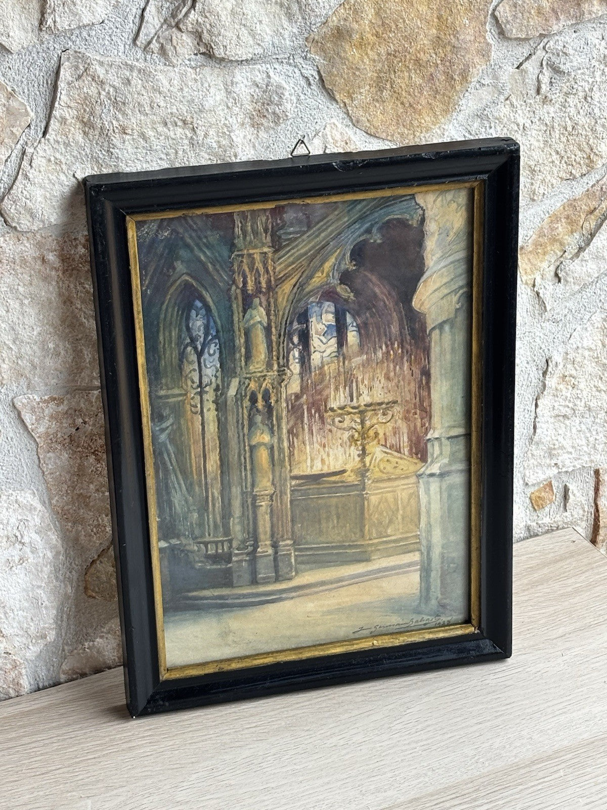 Quadro antico -Cattedrale- dipinto ad acquerello su carta