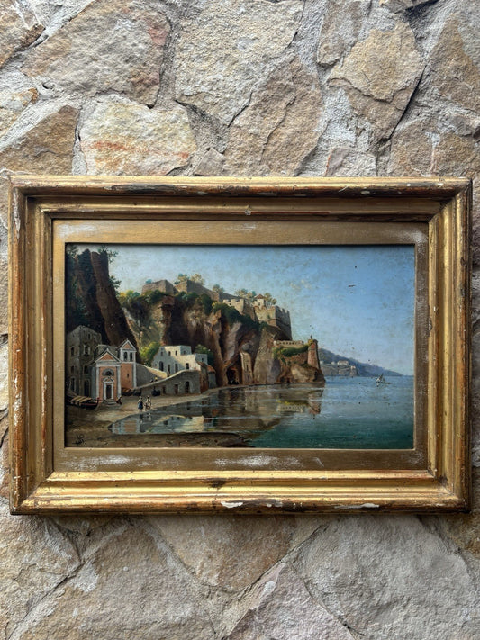 Quadro antico - Paesaggio Con Marina- dipinto a olio su tavola