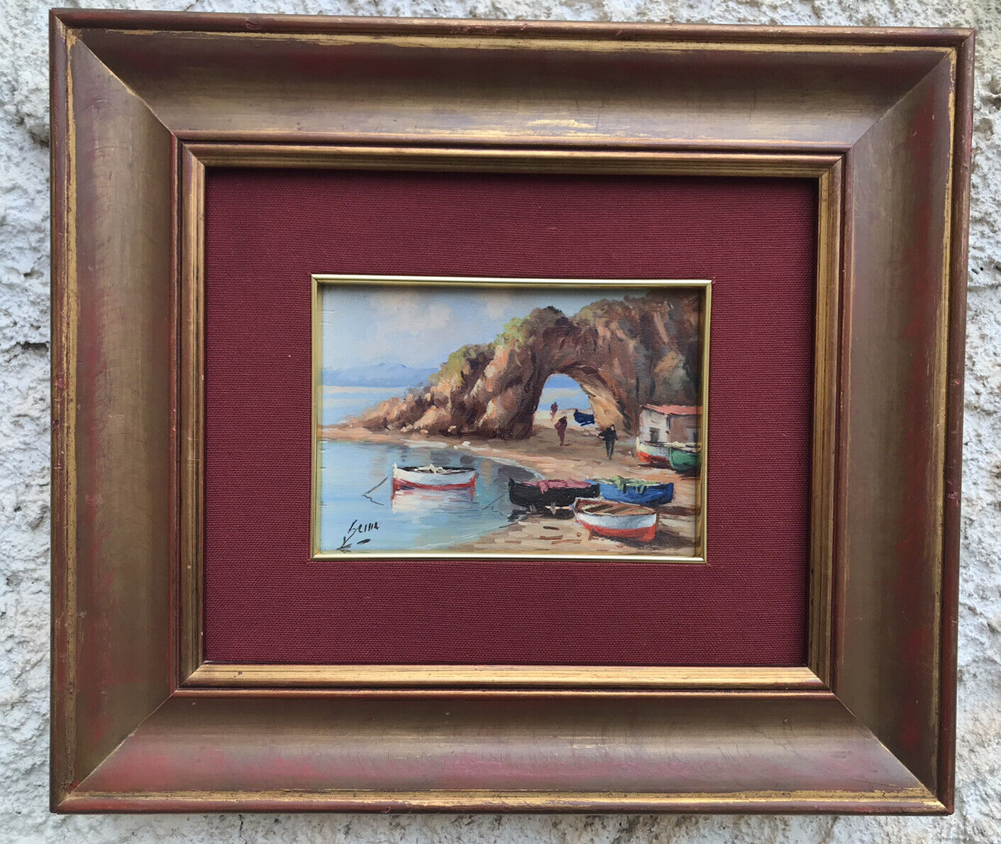 Quadro “marina” Luigi Seme Dipinto A Olio Su Tavoletta Vintage