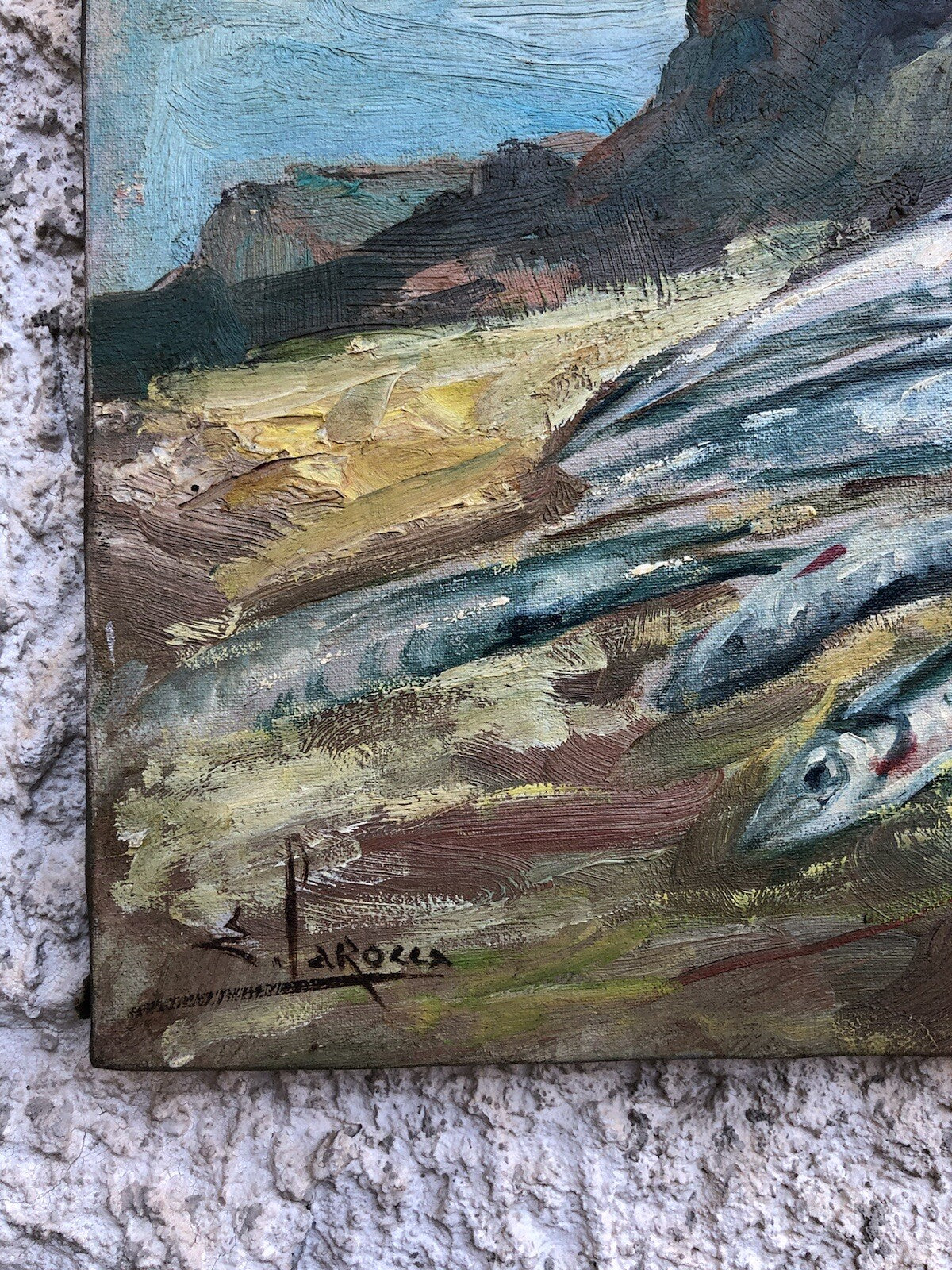 Quadro vintage -Paesaggio Con Natura Morta- dipinto a olio su tela