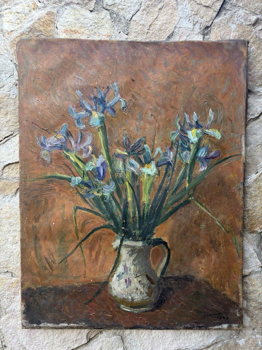Quadro antico -Vaso Con Fiori- Manilo Giarrizzo- dipinto a olio su tela