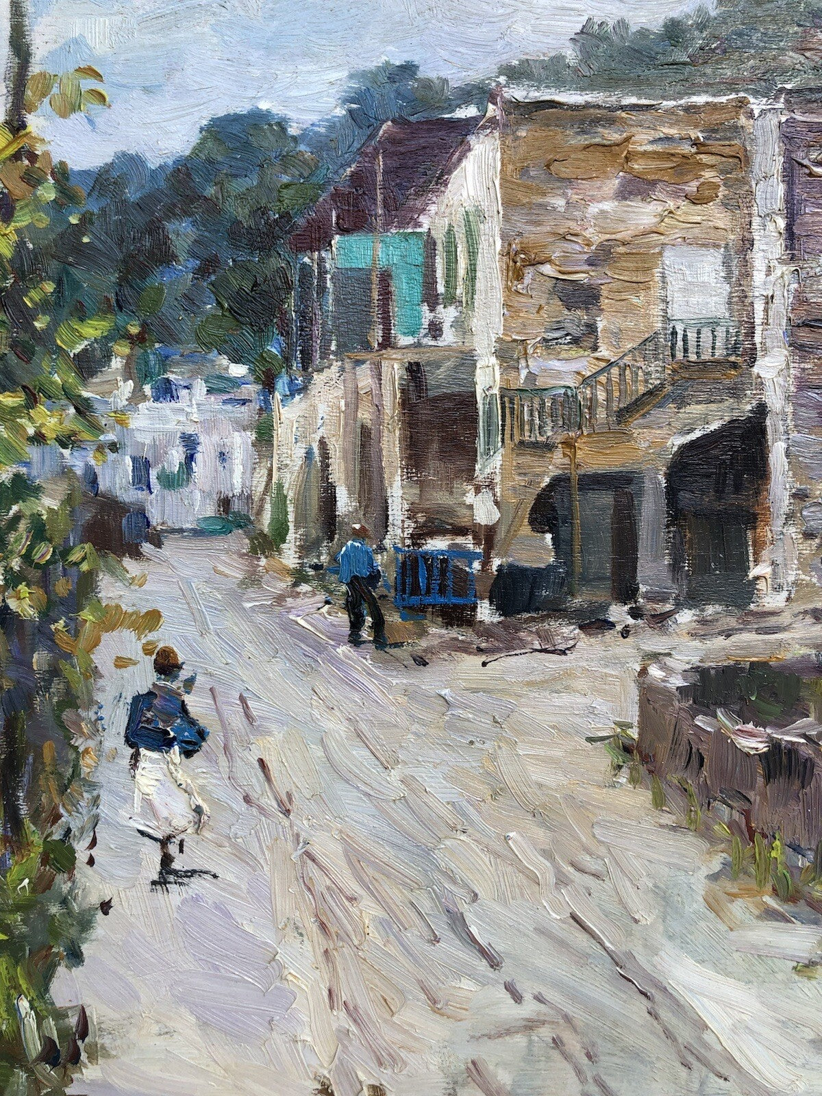Quadro vintage -Paesaggio Con Case- dipinto a olio su tavoletta