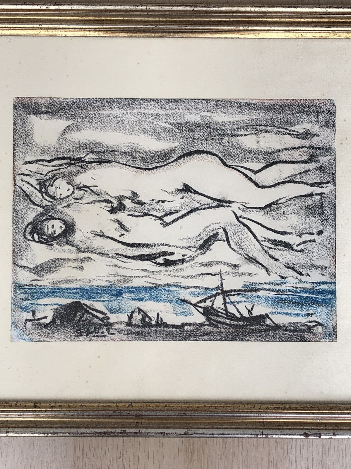 Quadro vintage -Paesaggio Con Figure- dipinto a tecnica Mista