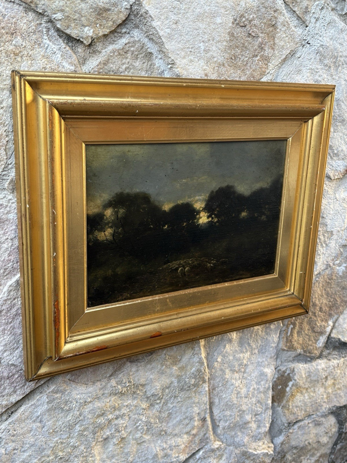 Quadro Antico -Paesaggio Con Gregge- Achille Vertunni- Dipinto A Olio